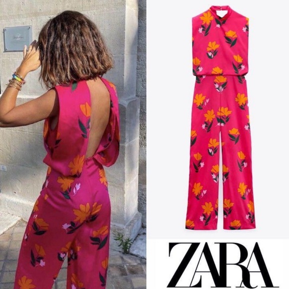 Zara Pants - NEW.  Zara Fuchsia and Orange Floral Jumpsuit